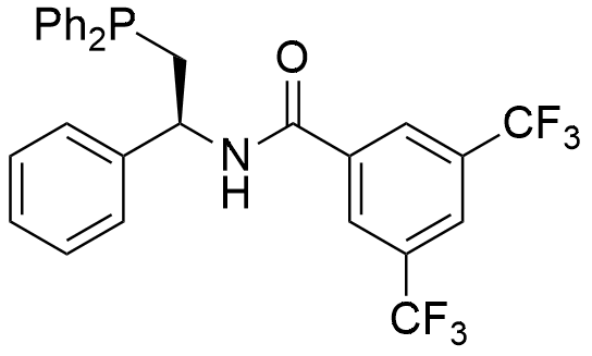 (S)-N-(2-(Diphenylphosphanyl)-1-phenylethyl)-3,5-bis(trifluoromethyl)benzamide structure diagram