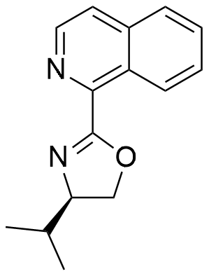 (R)-4-Isopropyl-2-(isoquinolin-1-yl)-4,5-dihydrooxazole structure diagram