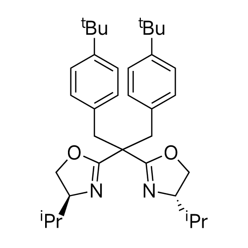 (S)-2-(1,3-bis(4-(tert-butyl)phenyl)-2-((S)-4-isopropyl-4,5-dihydrooxazol-2-yl)propan-2-yl)-4-isopropyl-4,5-dihydrooxazole structure diagram