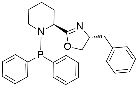(R)-4-Benzyl-2-((S)-1-(diphenylphosphanyl)piperidin-2-yl)-4,5-dihydrooxazole structure diagram