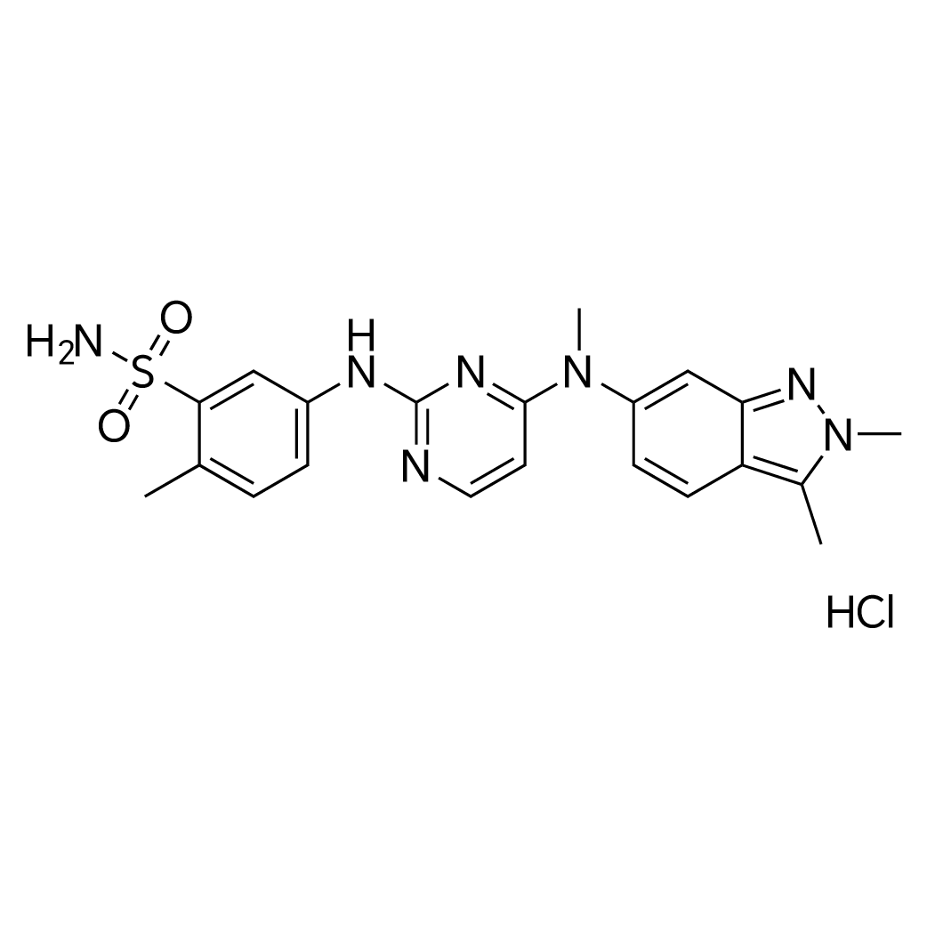 5-((4-((2,3-Dimethyl-2H-indazol-6-yl)(methyl)amino)pyrimidin-2-yl)amino)-2-methylbenzenesulfonamide hydrochloride structure diagram