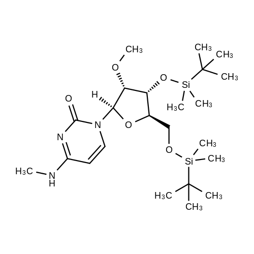 1-((2R,3R,4R,5R)-4-((tert-Butyldimethylsilyl)oxy)-5-(((tert-butyldimethylsilyl)oxy)methyl)-3-methoxytetrahydrofuran-2-yl)-4-(methylamino)pyrimidin-2(1H)-one structure diagram