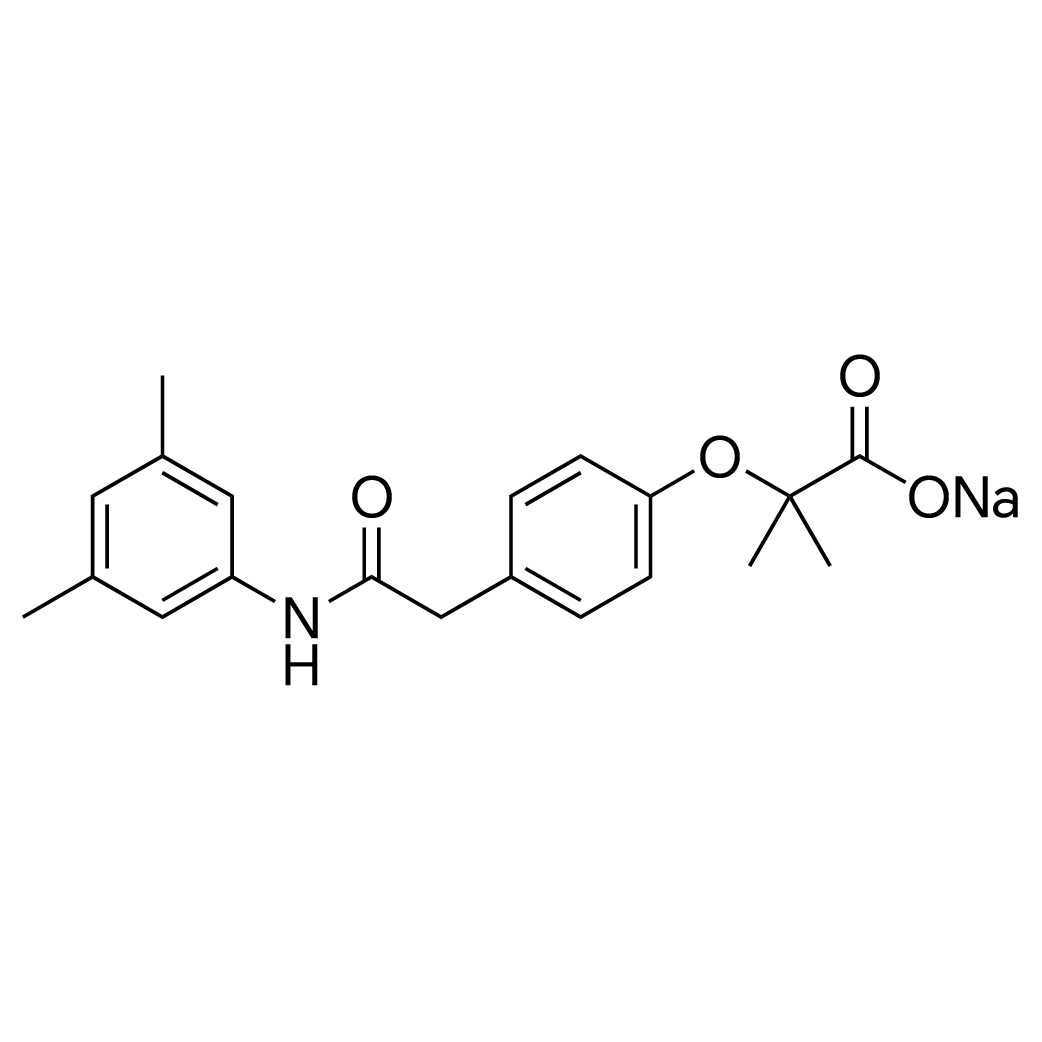 Sodium 2-(4-(2-((3,5-dimethylphenyl)amino)-2-oxoethyl)phenoxy)-2-methylpropanoate structure diagram