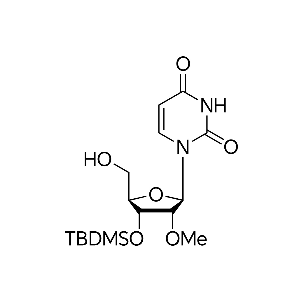 1-((2R,3R,4R,5R)-4-((tert-Butyldimethylsilyl)oxy)-5-(hydroxymethyl)-3-methoxytetrahydrofuran-2-yl)pyrimidine-2,4(1H,3H)-dione structure diagram