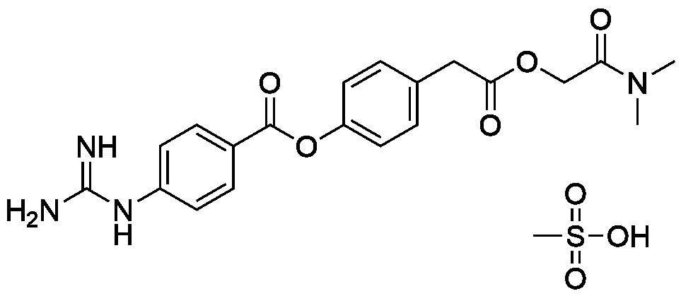 4-(2-(2-(Dimethylamino)-2-oxoethoxy)-2-oxoethyl)phenyl 4-guanidinobenzoate methanesulfonate structure diagram