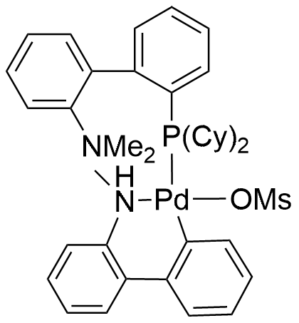 Methanesulfonato(2-dicyclohexylphosphino-2'-N,N-dimeoxy-1,1'-biphenyl)(2-amino-1,1'-biphenyl-2-yl)palladium(II) structure diagram