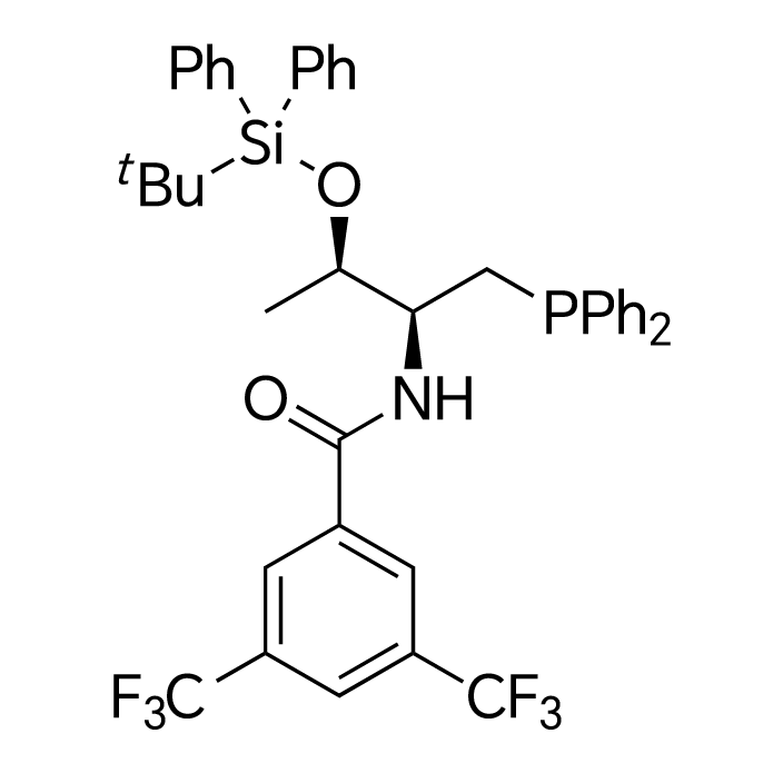 N-((2S,3R)-3-((tert-Butyldiphenylsilyl)oxy)-1-(diphenylphosphanyl)butan-2-yl)-3,5-bis(trifluoromethyl)benzamide structure diagram