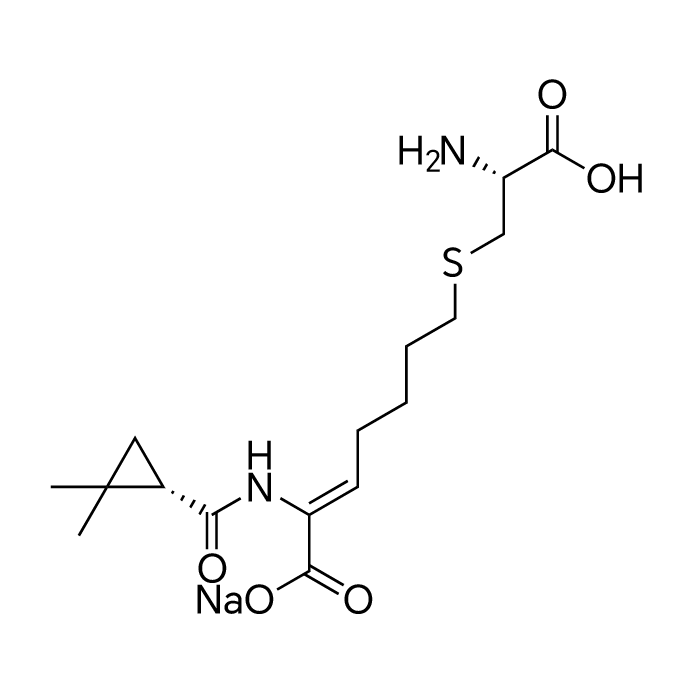 Sodium (Z)-7-(((R)-2-amino-2-carboxyethyl)thio)-2-((S)-2,2-dimethylcyclopropane-1-carboxamido)hept-2-enoate structure diagram