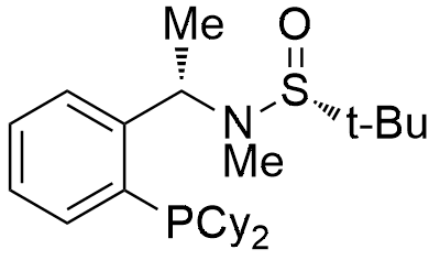 (R)-N-((S)-1-(2-(Dicyclohexylphosphanyl)phenyl)ethyl)-N,2-dimethylpropane-2-sulfinamide structure diagram