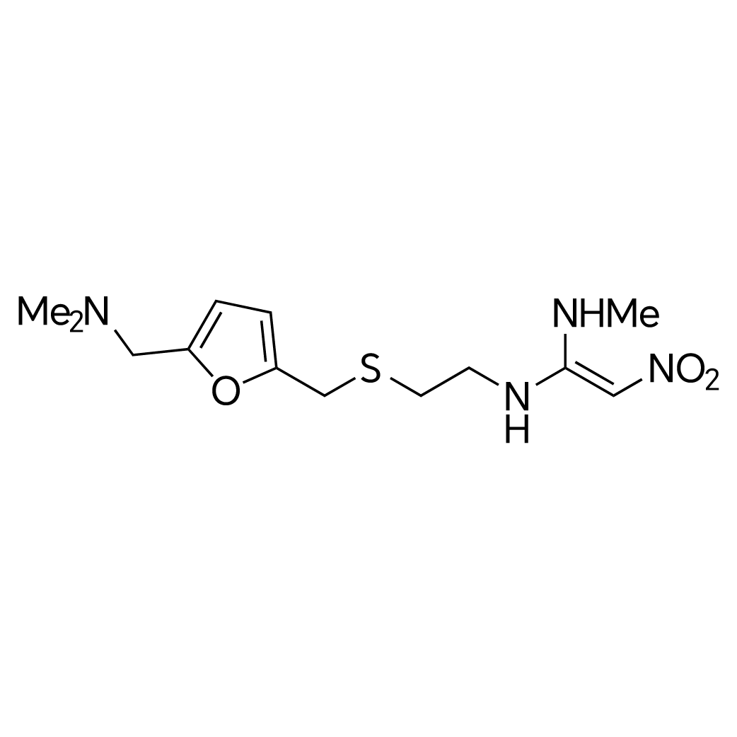 N-(2-(((5-((Dimethylamino)methyl)furan-2-yl)methyl)thio)ethyl)-N'-methyl-2-nitroethene-1,1-diamine structure diagram