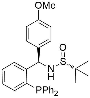 (R)-N-((R)-(2-(diphenylphosphanyl) phenyl)(4-methoxyphenyl)methyl)-2-methylpropane-2-sulfinamide structure diagram