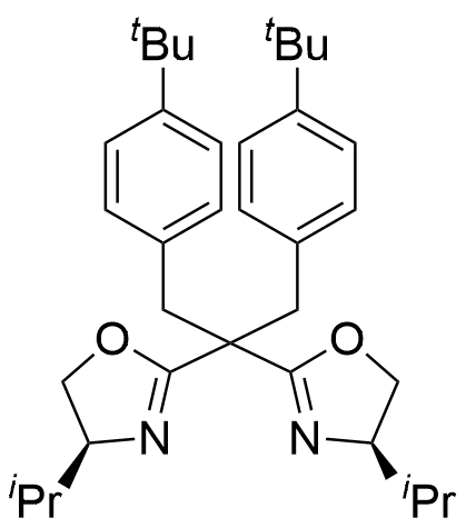 (S)-2-(1,3-Bis(4-(tert-butyl)phenyl)-2-((R)-4-isopropyl-4,5-dihydrooxazol-2-yl)propan-2-yl)-4-isopropyl-4,5-dihydrooxazole structure diagram