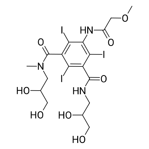 N1,N3-Bis(2,3-dihydroxypropyl)-2,4,6-triiodo-5-(2-methoxyacetamido)-N1-methylisophthalamide structure diagram