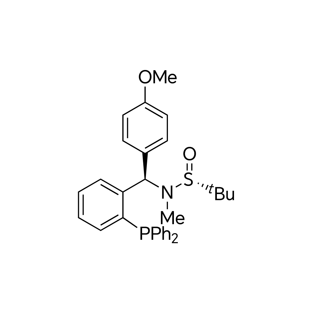 (R)-N-((R)-(2-(Diphenylphosphanyl)phenyl)(4-methoxyphenyl)methyl)-N,2-dimethylpropane-2-sulfinamide structure diagram