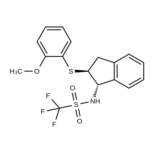 1,1,1-Trifluoro-N-((1S,2S)-2-((2-methoxyphenyl)thio)-2,3-dihydro-1H-inden-1-yl)methanesulfonamide structure diagram