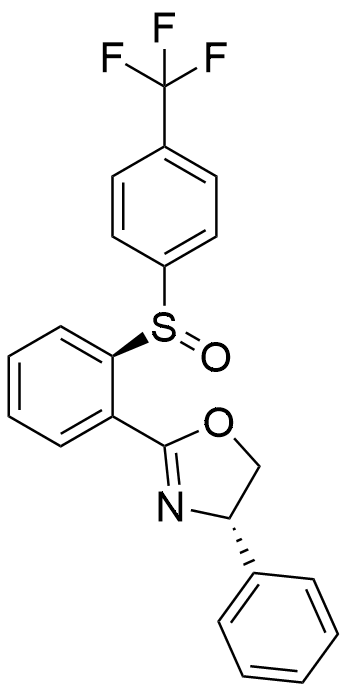 (S)-4-phenyl-2-(2-((R)-(4-(trifluoromethyl)phenyl)sulfinyl)phenyl)-4,5-dihydrooxazole structure diagram