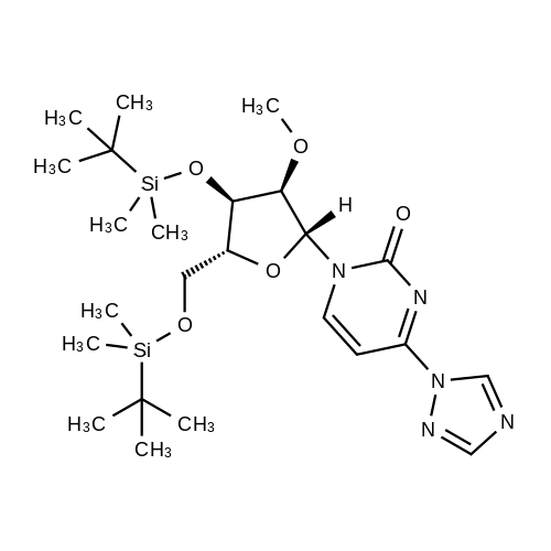 1-((2R,3R,4R,5R)-4-((tert-Butyldimethylsilyl)oxy)-5-(((tert-butyldimethylsilyl)oxy)methyl)-3-methoxytetrahydrofuran-2-yl)-4-(1H-1,2,4-triazol-1-yl)pyrimidin-2(1H)-one structure diagram