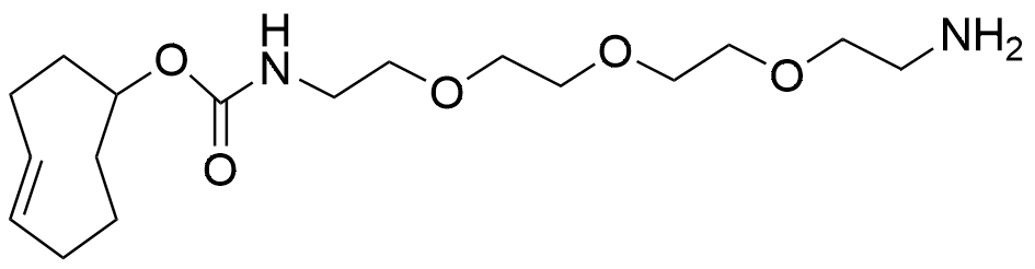 (E)-Cyclooct-4-en-1-yl (2-(2-(2-(2-aminoethoxy)ethoxy)ethoxy)ethyl)carbamate structure diagram