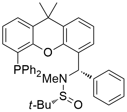 (R)-N-((S)-(5-(Diphenylphosphino)-9,9-dimethyl-9H-xanthen-4-yl)(phenyl)methyl)-N,2-dimethylpropane-2-sulfinamide structure diagram