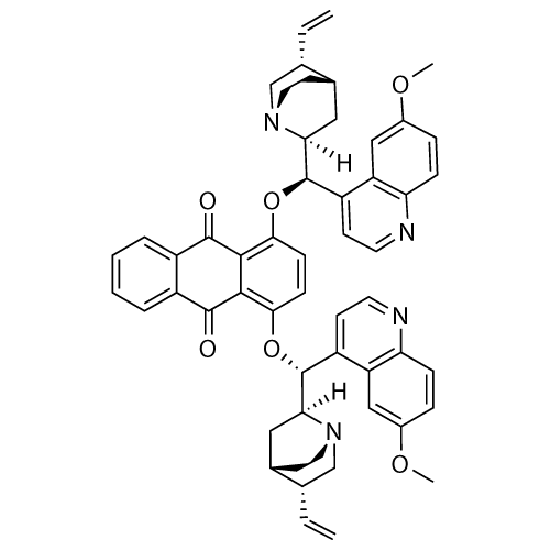 1,4-Bis((6-methoxyquinolin-4-yl)(5-vinylquinuclidin-2-yl)methoxy)anthracene-9,10-dione structure diagram