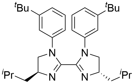 (4S,4'S)-1,1'-Bis(3-(tert-butyl)phenyl)-4,4'-diisobutyl-4,4',5,5'-tetrahydro-1H,1'H-2,2'-biimidazole structure diagram