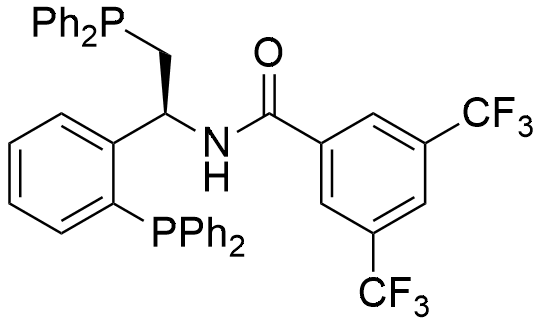 (S)-N-(2-(Diphenylphosphanyl)-1-(2-(diphenylphosphanyl)phenyl)ethyl)-3,5-bis(trifluoromethyl)benzamide structure diagram