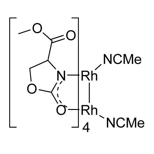 Dirhodium(II) tetrakis(methyl 2-oxazolidone-4(S)-carboxylate), acetonitrile(1:2) complex structure diagram