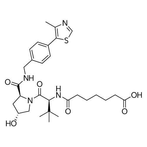 7-(((S)-1-((2S,4R)-4-Hydroxy-2-((4-(4-methylthiazol-5-yl)benzyl)carbamoyl)pyrrolidin-1-yl)-3,3-dimethyl-1-oxobutan-2-yl)amino)-7-oxoheptanoic acid structure diagram