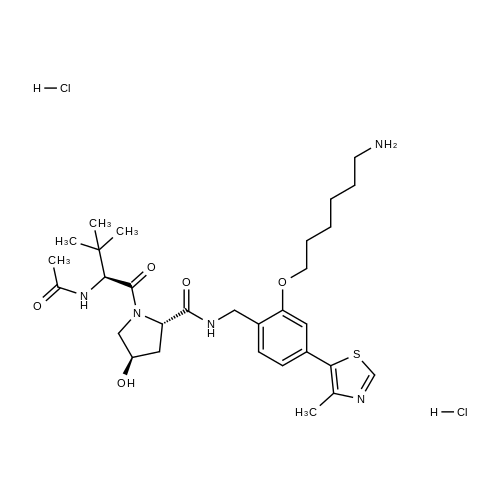 (2S,4R)-1-((S)-2-Acetamido-3,3-dimethylbutanoyl)-N-(2-((6-aminohexyl)oxy)-4-(4-methylthiazol-5-yl)benzyl)-4-hydroxypyrrolidine-2-carboxamide dihydrochloride structure diagram