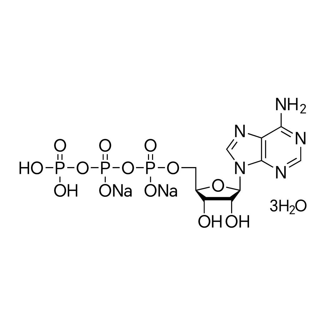 (((2R,3S,4R,5R)-5-(6-Amino-9H-purin-9-yl)-3,4-dihydroxytetrahydrofuran-2-yl)methyl)triphosphoric acid, disodium salt trihydrate structure diagram