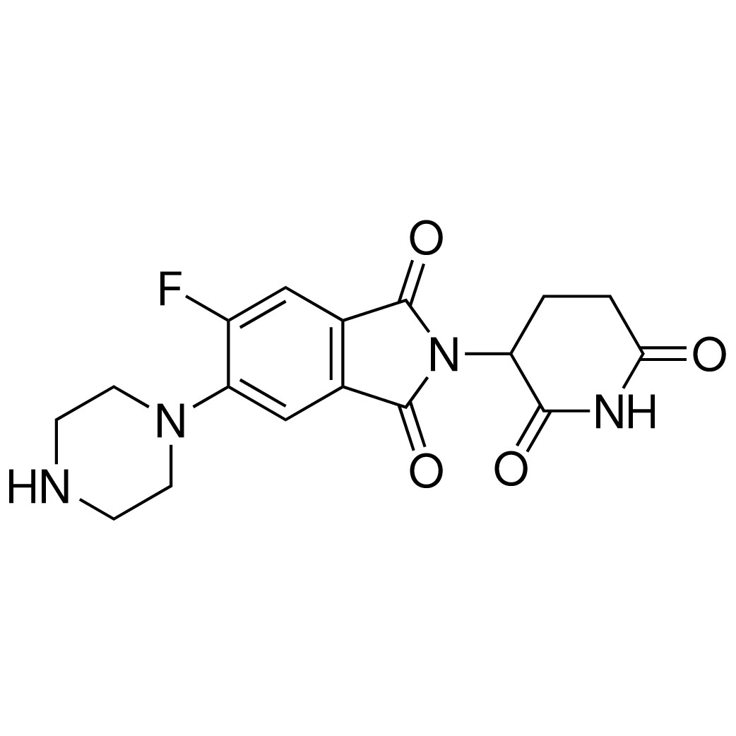 2-(2,6-Dioxopiperidin-3-yl)-5-fluoro-6-(piperazin-1-yl)isoindoline-1,3-dione structure diagram