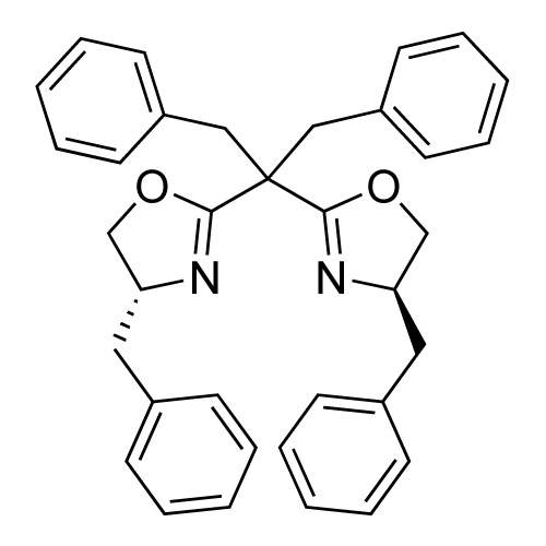 (4R,4'R)-2,2'-(1,3-Diphenylpropane-2,2-diyl)bis(4-benzyl-4,5-dihydrooxazole) structure diagram