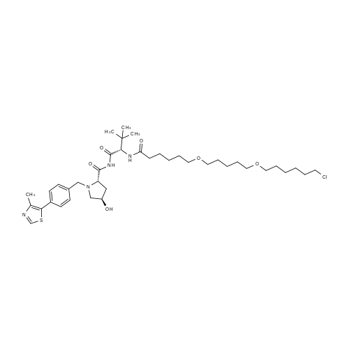(2S,4R)-N-((S)-2-(6-((5-((6-Chlorohexyl)oxy)pentyl)oxy)hexanamido)-3,3-dimethylbutanoyl)-4-hydroxy-1-(4-(4-methylthiazol-5-yl)benzyl)pyrrolidine-2-carboxamide structure diagram