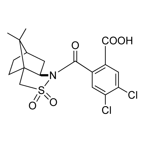 N-(2-CArboxy-4,5-dichlorobenzoyl)-(-)-10,2-camphorsultam structure diagram