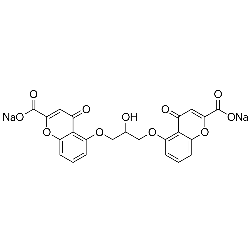 Sodium 5,5'-((2-hydroxypropane-1,3-diyl)bis(oxy))bis(4-oxo-4H-chromene-2-carboxylate) structure diagram