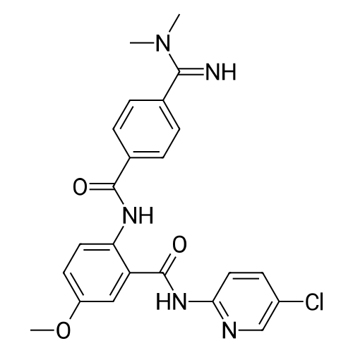 N-(5-Chloropyridin-2-yl)-2-(4-(N,N-dimethylcarbamimidoyl)benzamido)-5-methoxybenzamide structure diagram