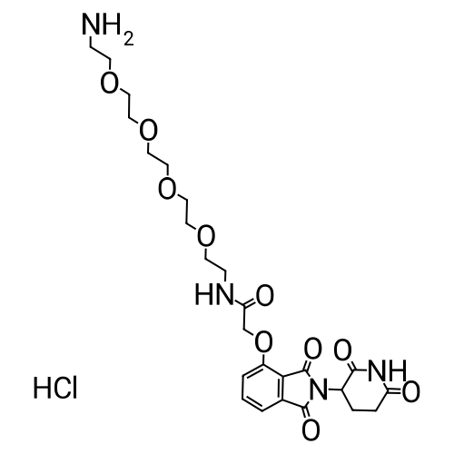 N-(14-Amino-3,6,9,12-tetraoxatetradecyl)-2-((2-(2,6-dioxopiperidin-3-yl)-1,3-dioxoisoindolin-4-yl)oxy)acetamide hydrochloride structure diagram