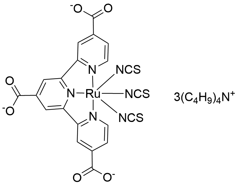 2,6-bis(4-carboxylato-2-pyridyl)pyridine-4-carboxylate ruthenium(II) tetrabutylammonium triisothiocyanate structure diagram