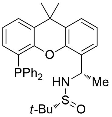 (R)-N-((S)-1-(5-(Diphenylphosphanyl)-9,9-dimethyl-9H-xanthen-4-yl)ethyl)-2-methylpropane-2-sulfinamide structure diagram