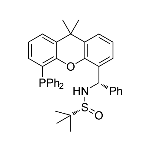(R)-N-((S)-(5-(Diphenylphosphino)-9,9-dimethyl-9H-xanthen-4-yl)(phenyl)methyl)-2-methylpropane-2-sulfinamide structure diagram