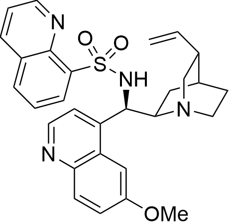 N-((R)-(6-Methoxyquinolin-4-yl)((1S,2R,4S,5R)-5-vinylquinuclidin-2-yl)methyl)quinoline-8-sulfonamide structure diagram