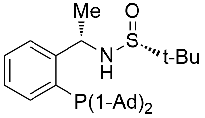 (R)-N-((S)-1-(2-(Di(adamantan-1-yl)phosphanyl)phenyl)ethyl)-2-methylpropane-2-sulfinamide structure diagram