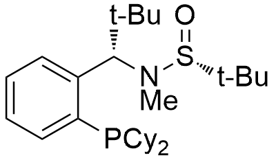 (R)-N-((S)-1-(2-(Dicyclohexylphosphanyl)phenyl)-2,2-dimethylpropyl)-N,2-dimethylpropane-2-sulfinamide structure diagram