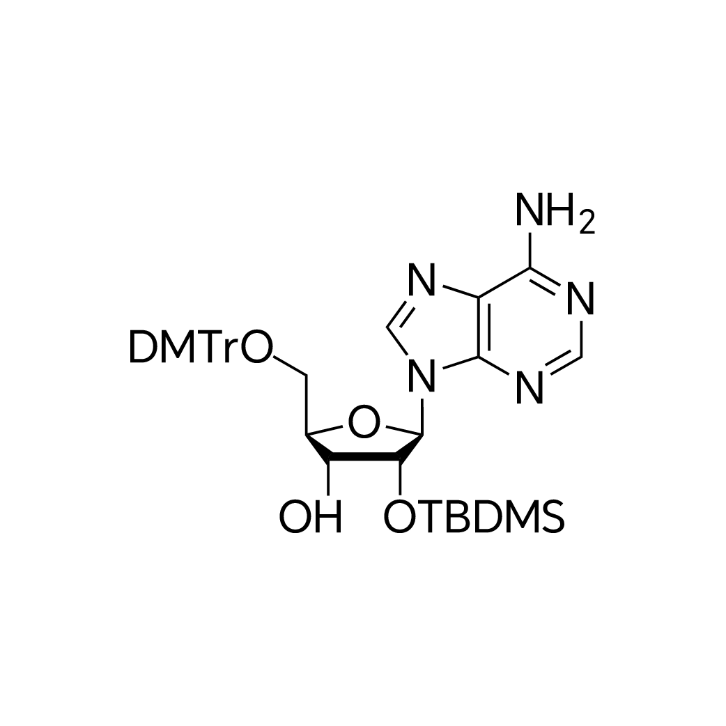 (2R,3R,4R,5R)-5-(6-Amino-9H-purin-9-yl)-2-((bis(4-methoxyphenyl)(phenyl)methoxy)methyl)-4-((tert-butyldimethylsilyl)oxy)tetrahydrofuran-3-ol structure diagram