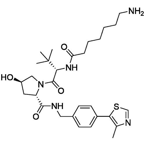 (2S,4R)-1-((S)-2-(7-Aminoheptanamido)-3,3-dimethylbutanoyl)-4-hydroxy-N-(4-(4-methylthiazol-5-yl)benzyl)pyrrolidine-2-carboxamide structure diagram