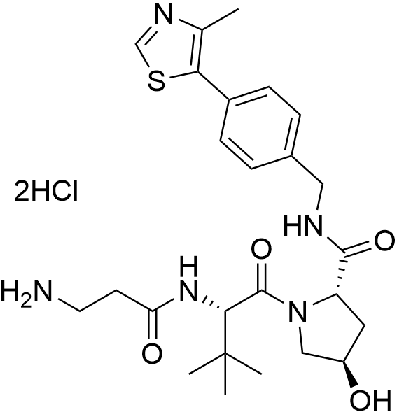 (2S,4R)-1-((S)-2-(3-Aminopropanamido)-3,3-dimethylbutanoyl)-4-hydroxy-N-(4-(4-methylthiazol-5-yl)benzyl)pyrrolidine-2-carboxamide dihydrochloride structure diagram