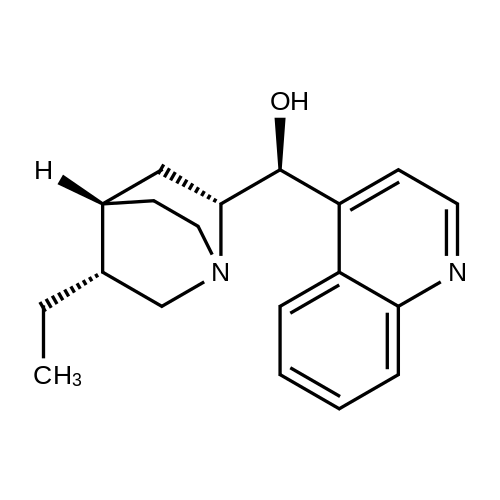 (1S)-((2R,4S,5R)-5-Ethylquinuclidin-2-yl)(quinolin-4-yl)methanol structure diagram