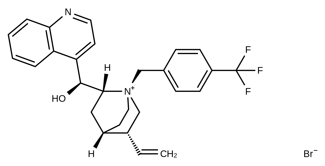 (1S,2R,4S,5R)-2-((S)-hydroxy(quinolin-4-yl)methyl)-1-(4-(trifluoromethyl)benzyl)-5-vinylquinuclidin-1-ium bromide structure diagram