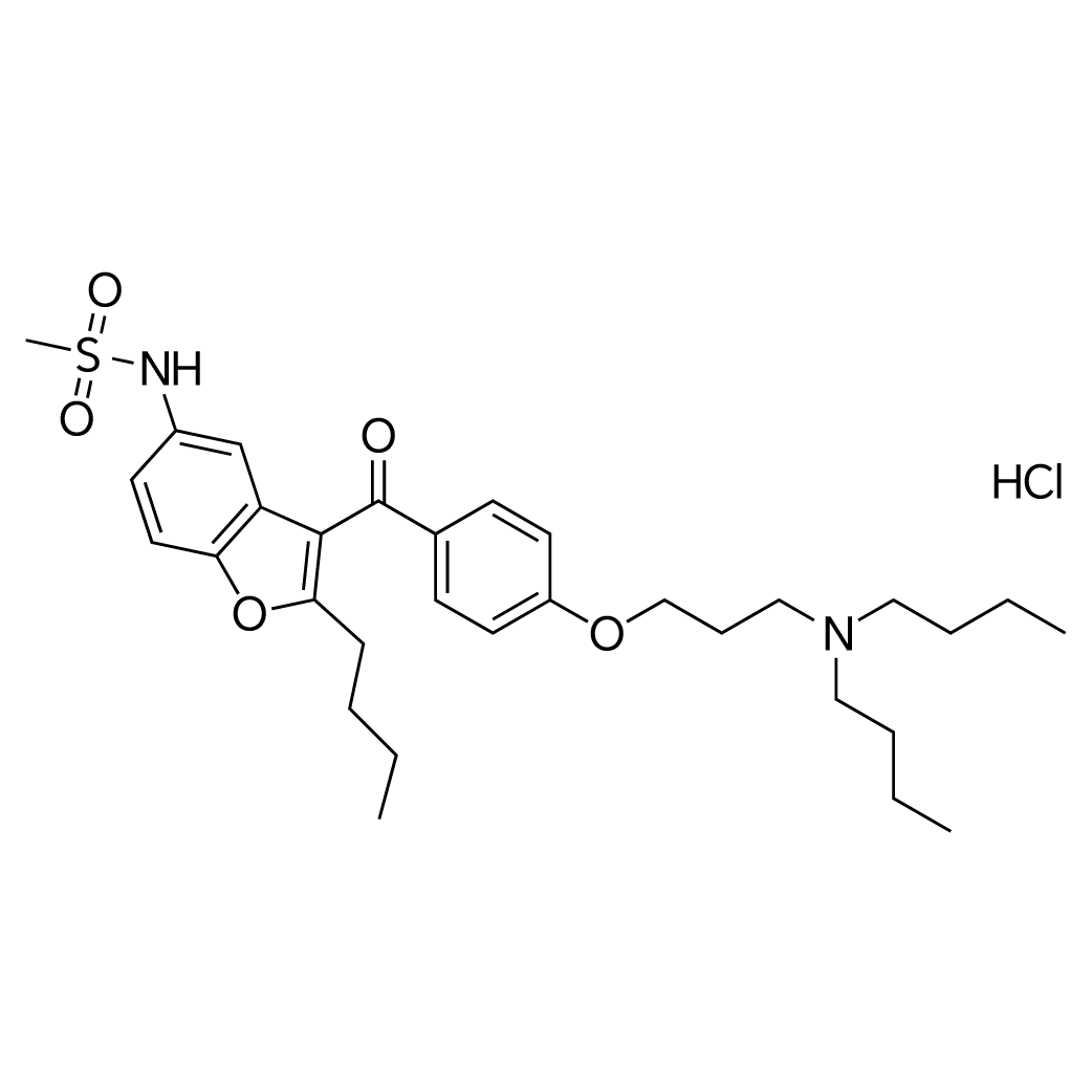 N-(2-Butyl-3-(4-(3-(dibutylamino)propoxy)benzoyl)benzofuran-5-yl)methanesulfonamide hydrochloride structure diagram