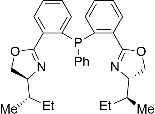 (4S,4'S)-2,2'-((Phenylphosphanediyl)bis(2,1-phenylene))bis(4-((S)-sec-butyl)-4,5-dihydrooxazole) structure diagram
